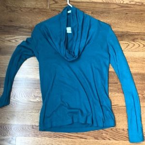 Turquoise Three Dots Cowl Neck Long Sleeve Tee